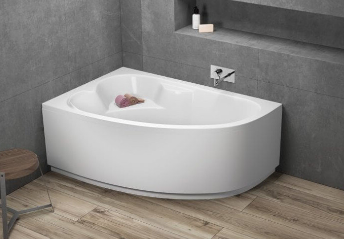 Badewanne Eckbadewanne Acryl 140 x 80 cm ohne/ mit Schürze Ablauf Füße